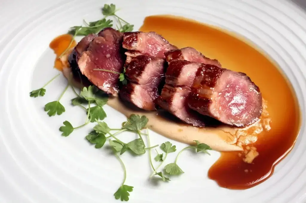 Sliced iberico Pork on a plate